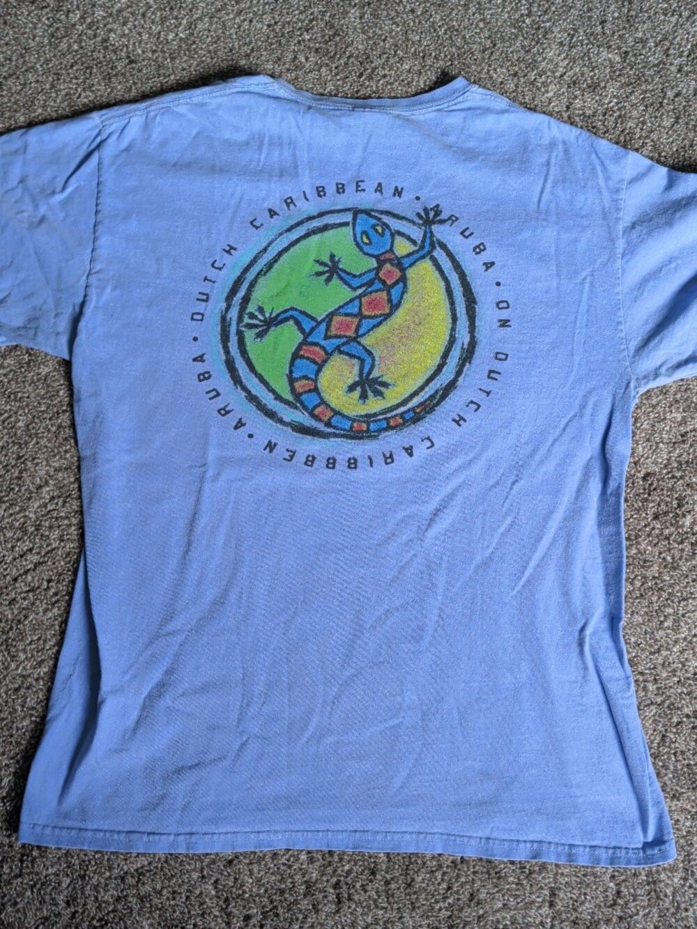 Dutch Caribbean - Aruba Gecko/Lizard Blue Size Large Short Sleeve Beach Tee